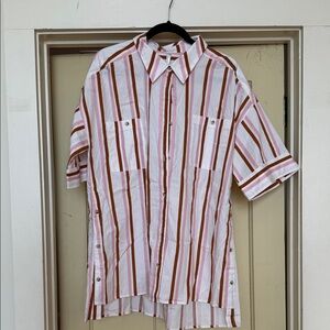 Anthropologie Pink and Brown Striped Button Down Shirt